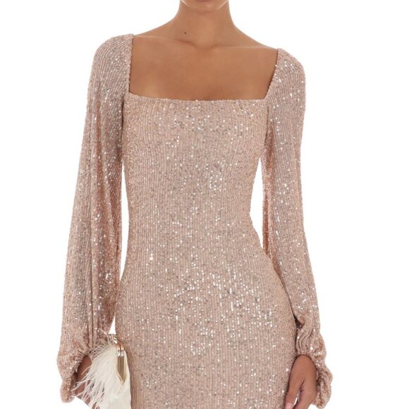 Lucy in the Sky Dresses & Skirts - Shantelle Sequin Long Sleeve Dress in Rose Gold Size: XL
